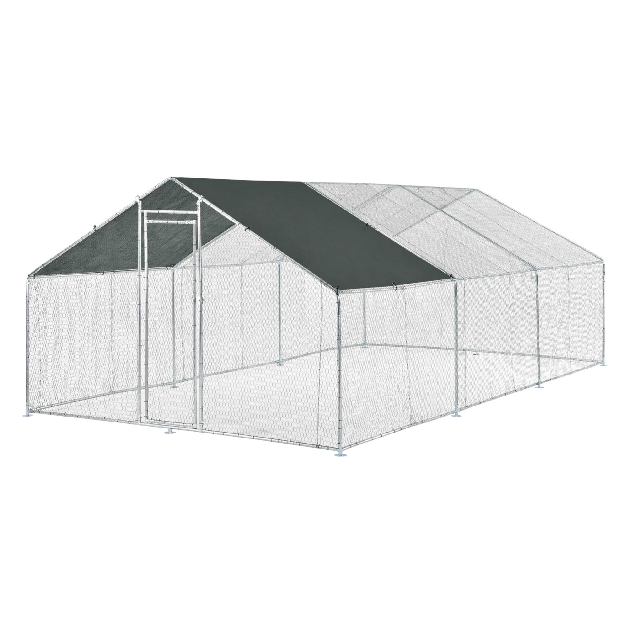 Gabbia Per Pollame Con Tettuccio Protezione Sole Voliera Da Giardino 3 X 6 X 2 M Gabbia Da Esterni Recinzione Con Rete Metallico Per Pennuti 89087826