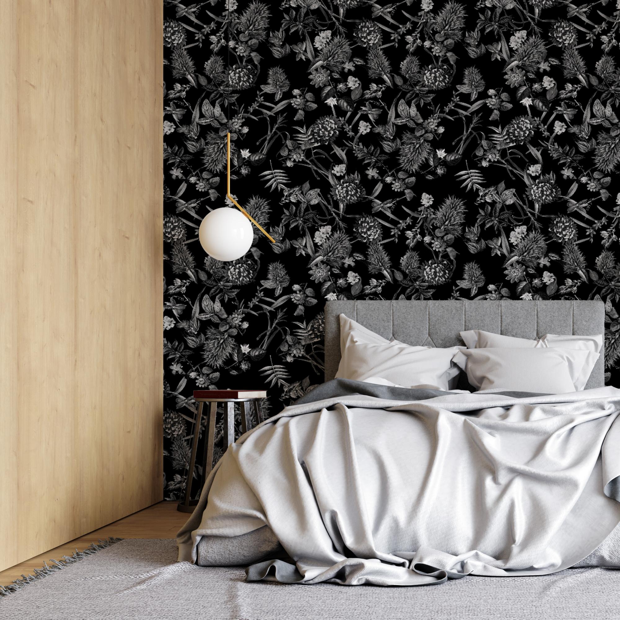 Papier Peint Fleuri Noir Et Blanc Papier peint fleuri - Noir et blanc - Magic Flowers - 280cm x 425cm (L x l)  | Leroy Merlin