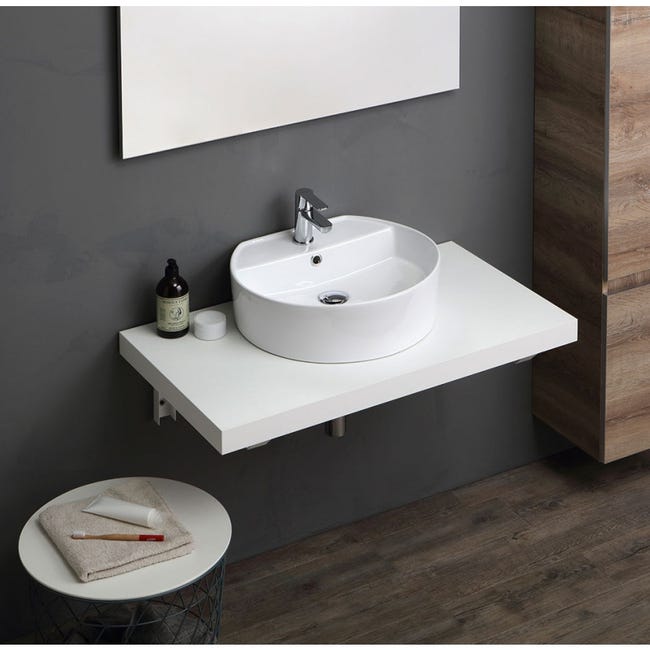 Mensola sospesa B30 per lavabo da appoggio - bianco opaco - larghezza  selezionabile 80cm
