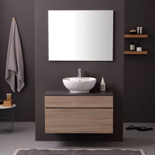 Meuble De Salle De Bain 90cm Avec Plan En Ardoise Pour Lavabo D Appui En Ceramique Sole Leroy Merlin