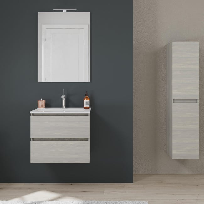 Les Meubles De Salle De Bain 60 Cm A Tiroirs Modele Berlin Elm Leone Basin D Eclairage A Led Leroy Merlin