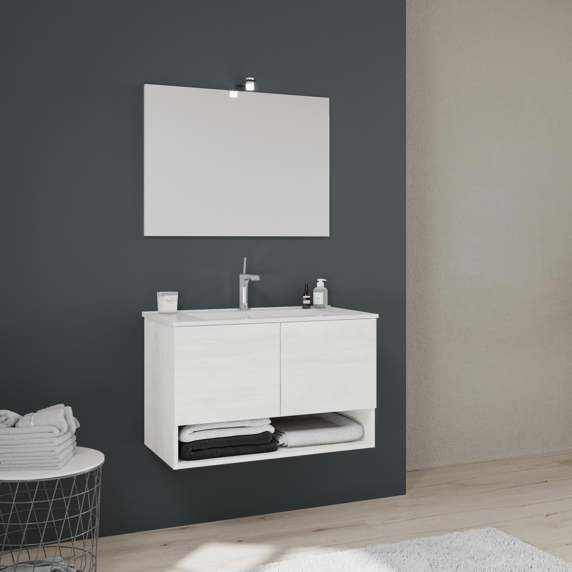Mobile bagno sospeso Naomi2 da 70, 80 o 100 cm 2 cassetti 5 colori lavabo e specchio - Bagno Italia