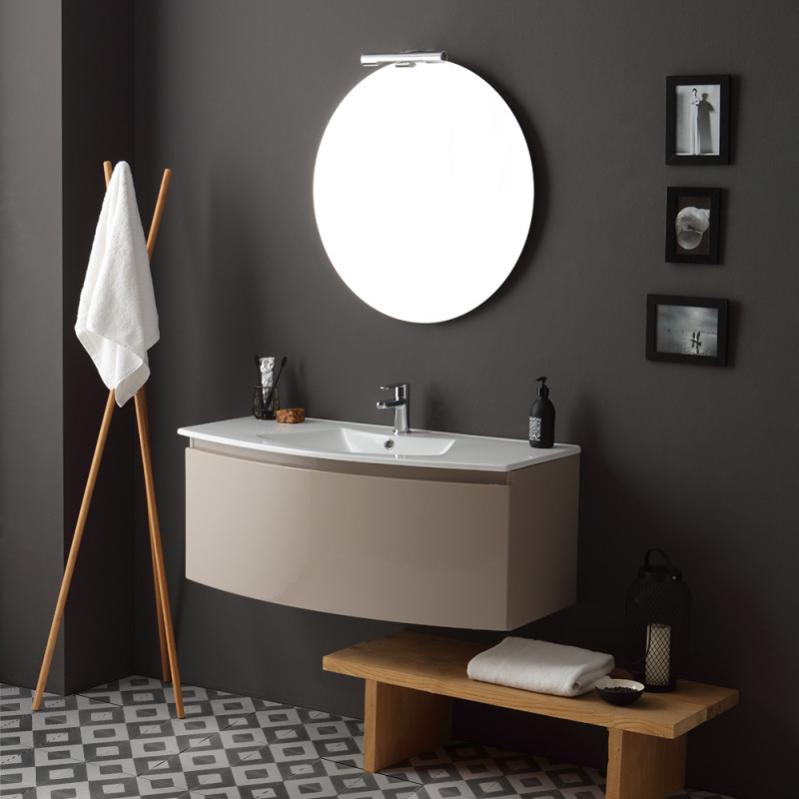 Armoire De Toilette Suspendue Avec Tiroir A Cappuccino Courbe Poli Et Miroir Riva Leroy Merlin