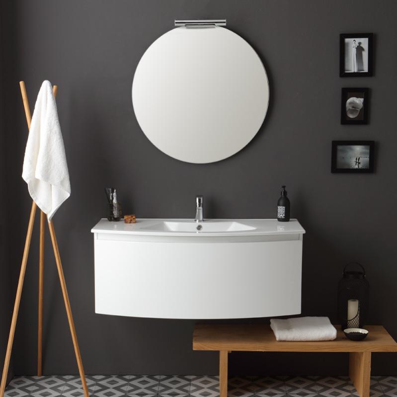 Armoire De Toilette Suspendue 102 Cm Laqué Blanc Avec Miroir Rond