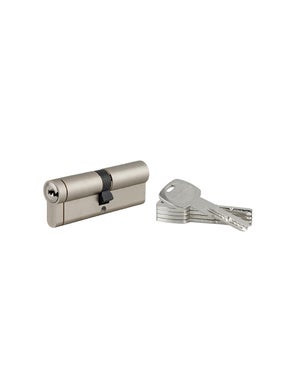 Cylindre de sécurité à clé et à bouton - ARES - nickelé - 45 x 50 -  longueur 95mm - 5 clés