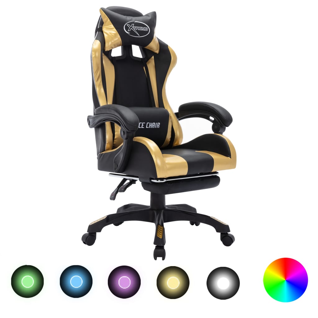 VidaXL Sedia da Gaming con Luci a LED RGB Oro e Nera in