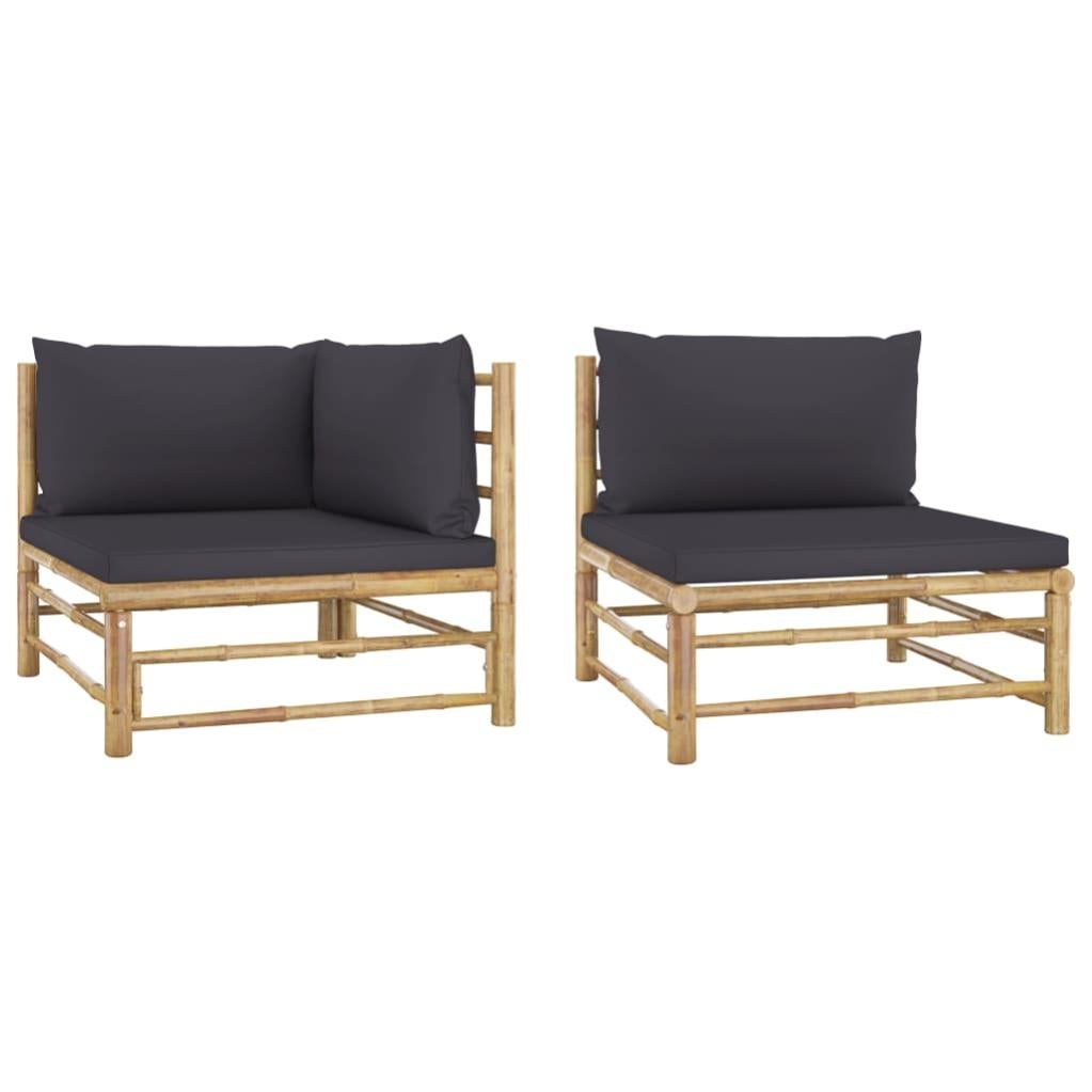 VidaXL Set Divani Da Giardino In Bambù 2 Pezzi Con Cuscini Grigio Scuro - Angolare E Modulabile