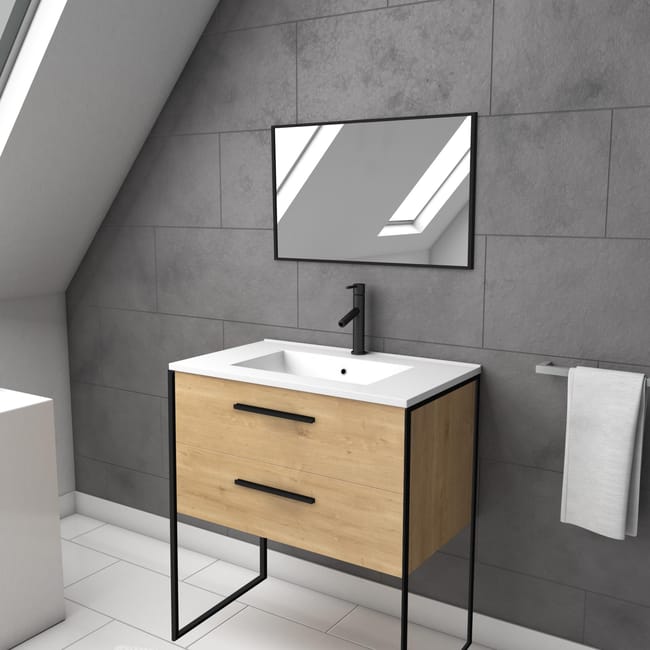 Meuble Salle De Bains 2 Pieces L 100 X H 56 7 X P 45 5 Cm Cannelle Infini Leroy Merlin