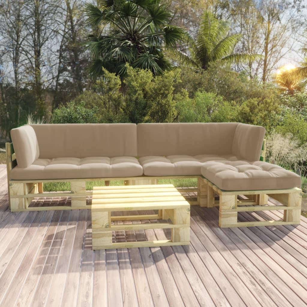 VidaXL Muebles de palets 4 pzas y cojines madera pino impregnada verde