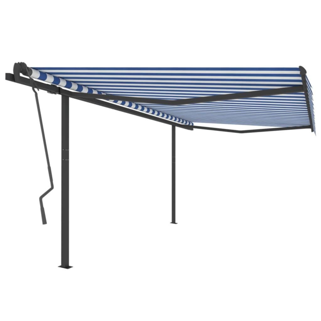 Tenda Da Sole Retrattile Manuale VidaXL Con Pali - 4x3,5 M, Colore Giallo E Bianco - Telo In Poliestere Per Terrazzo E Giardino - 2