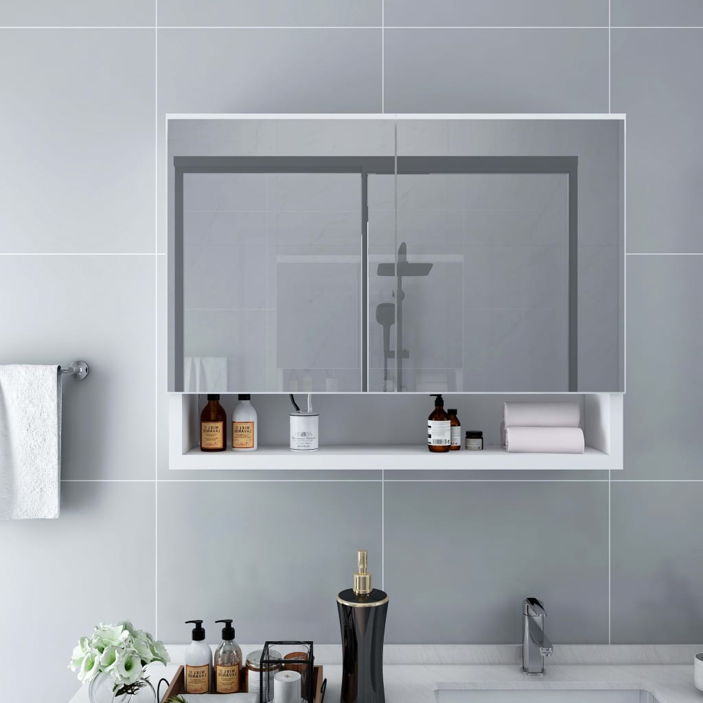 Armoire à miroir de salle de bain LED Blanc 80x15x60 cm MDF vidaXL