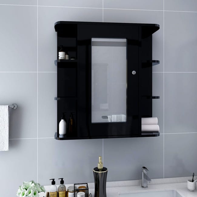 litro Comprometido escanear Armario de baño con espejo negro 66x17x63 cm MDF | Leroy Merlin