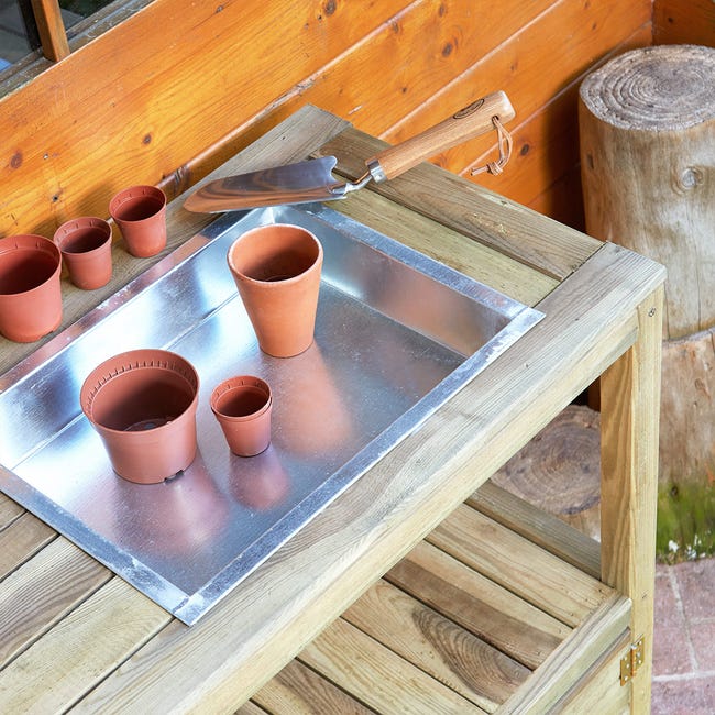 Armoire de jardin table de rempottage 2 en 1 bois gris