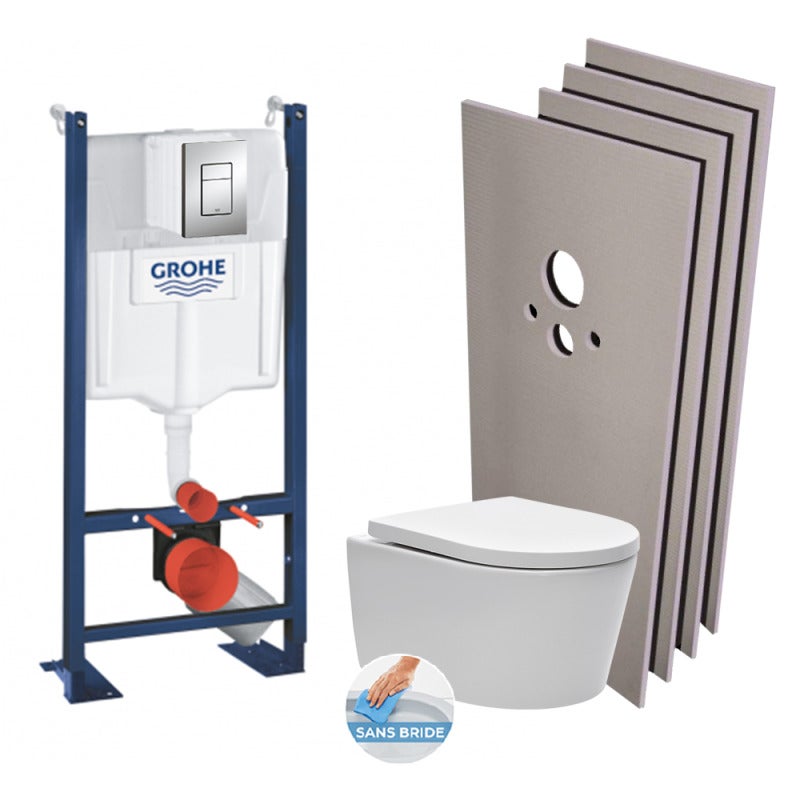 Grohe Pack WC Bâti Autoportant + WC Swiss Aqua Technologies Sans Bride ...