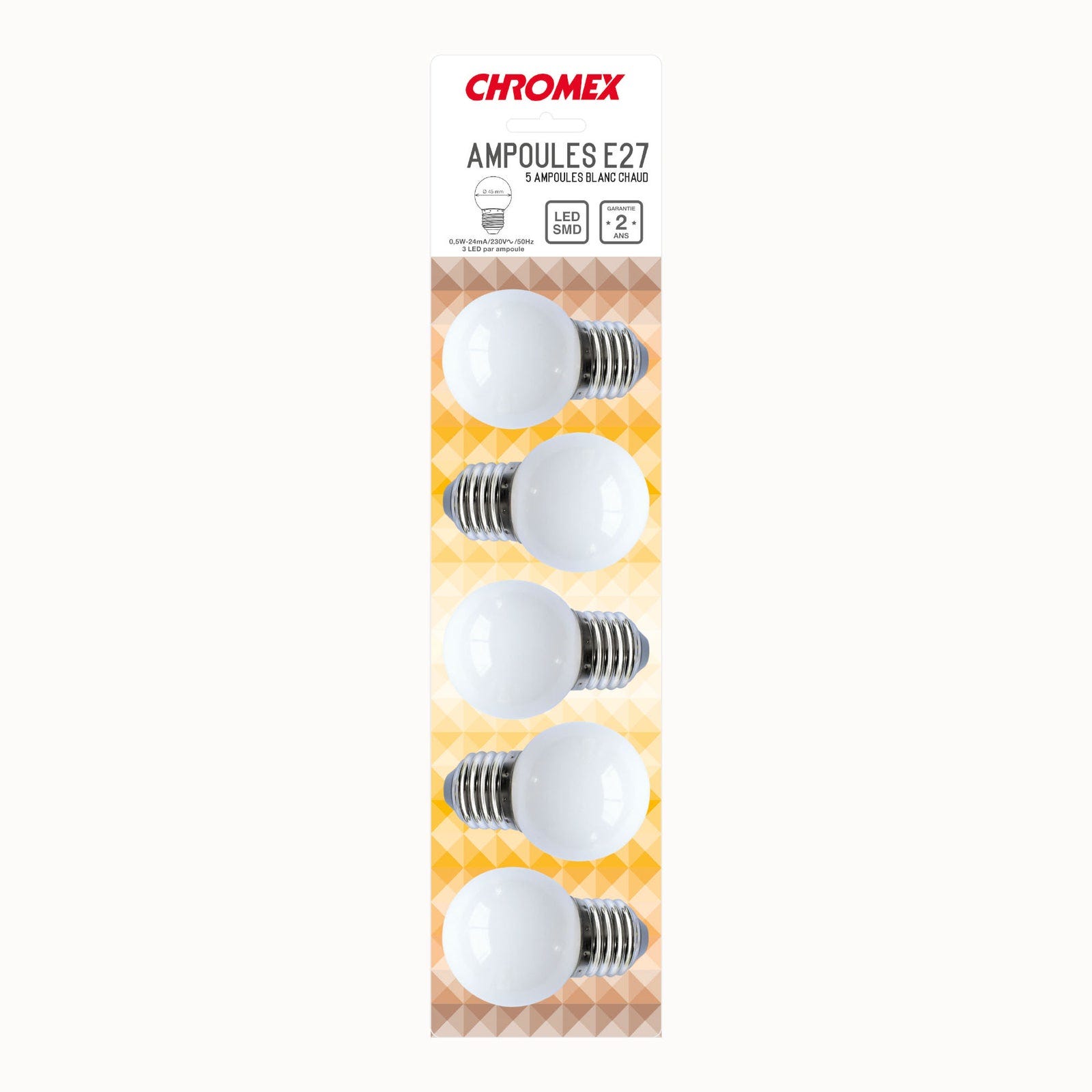 Pack de 5 ampoules E27 LED Multicolore - type guinguette - 0,5W - Chromex