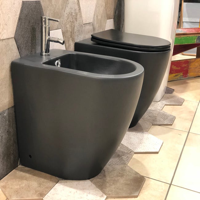 Set sanitari bagno sospesi Feeling rimless grigio opaco con copriwc  softclose