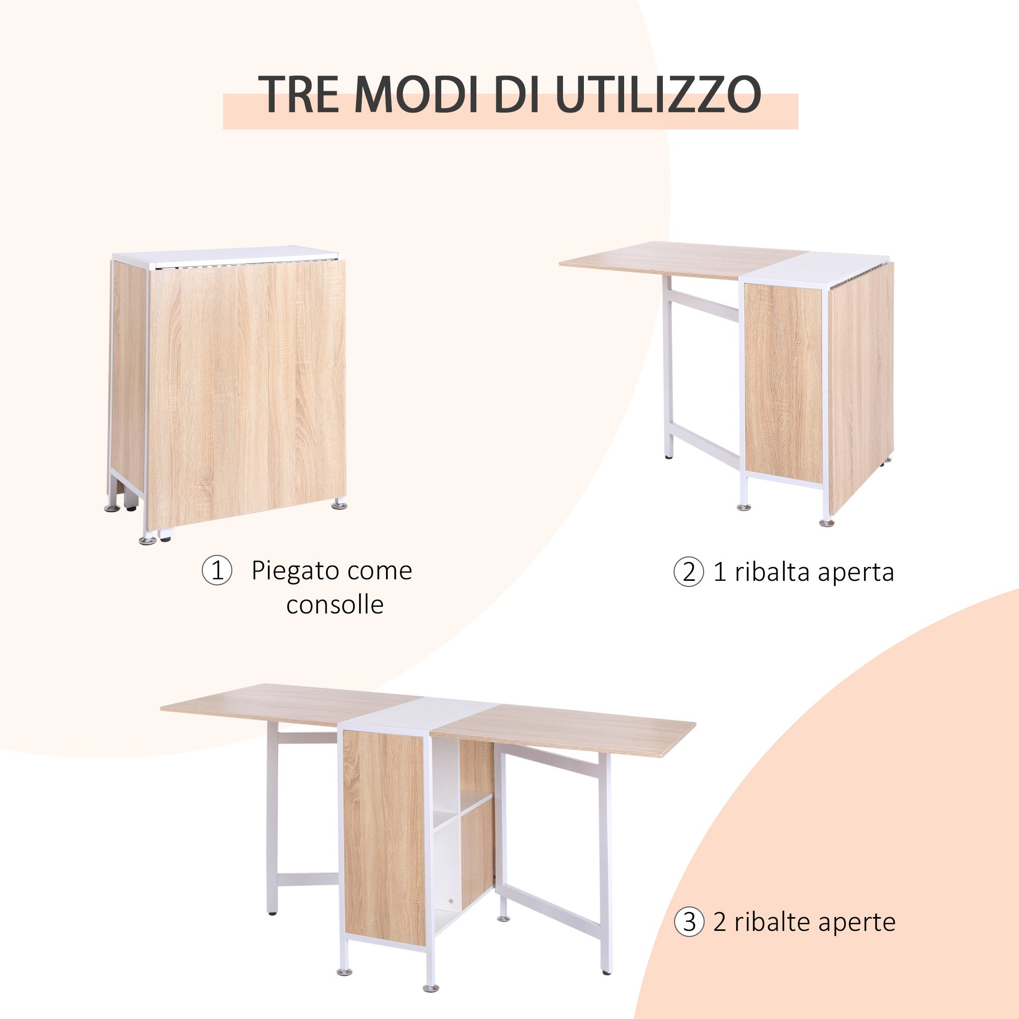 homcom Tavolo Multiuso Design Pieghevole con 4 Scompartimenti 169 × 62 × 75cm 