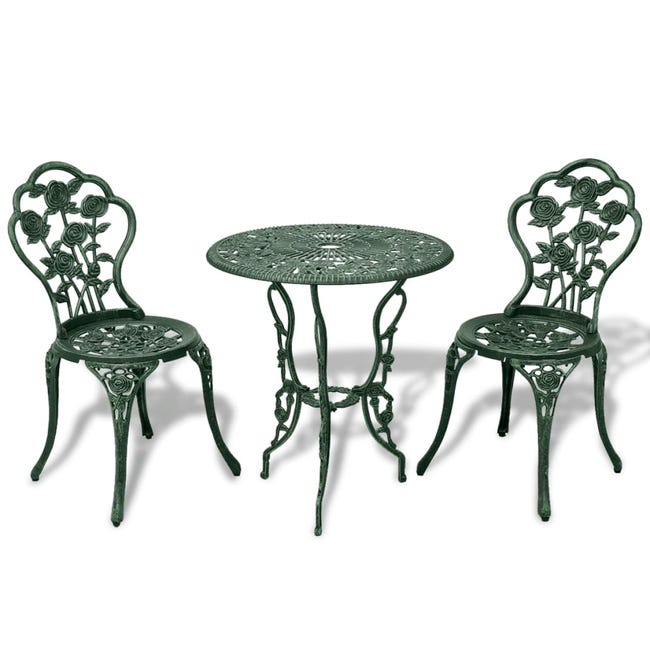 Mesa y sillas bistró de jardín 3 piezas aluminio fundido | Merlin