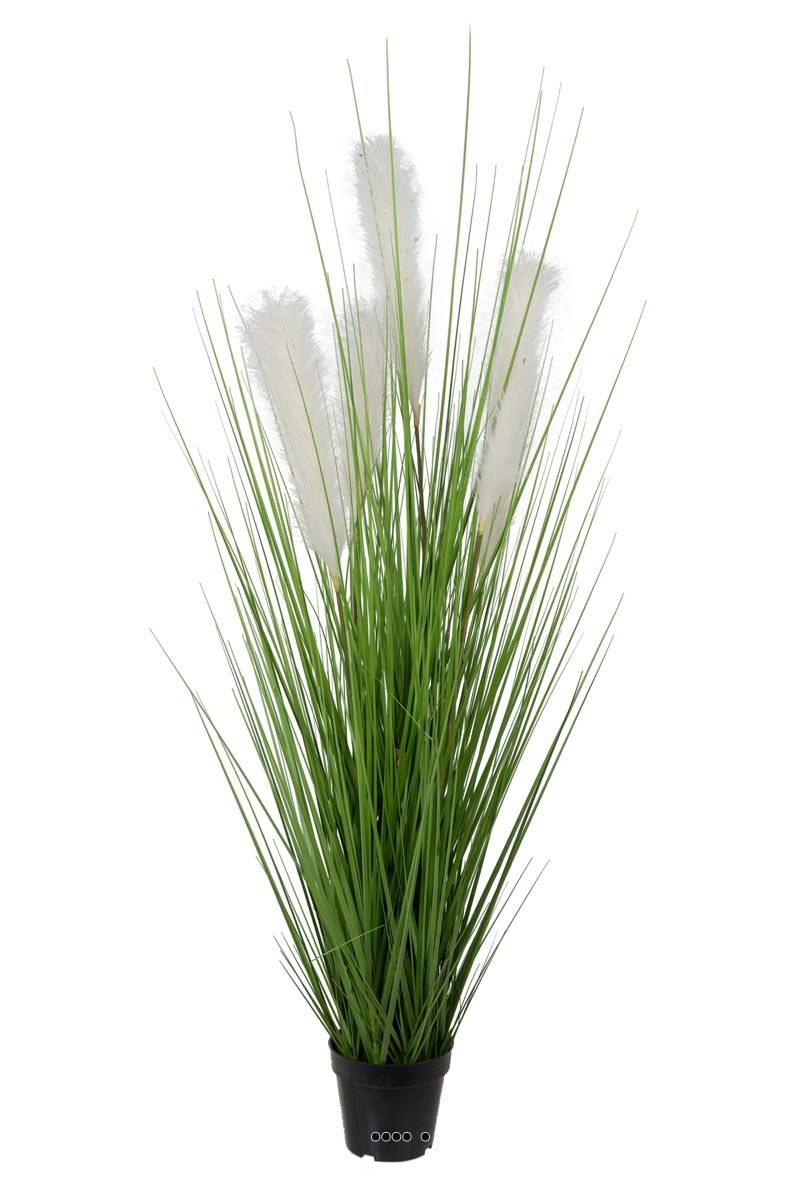 Herbe de la Pampa factice en pot beau plumet H120cm D55cm Blanc neige -  dimhaut: H 120 cm - couleur: Blanc neige | Leroy Merlin