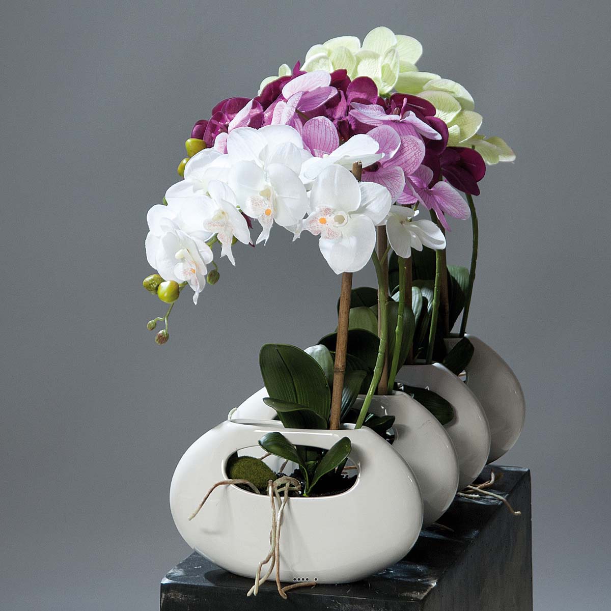 Orchidee artificielle 9 hampes en coupe Ceramique Blanc H 70 cm magistrale  du site Artificielles.c