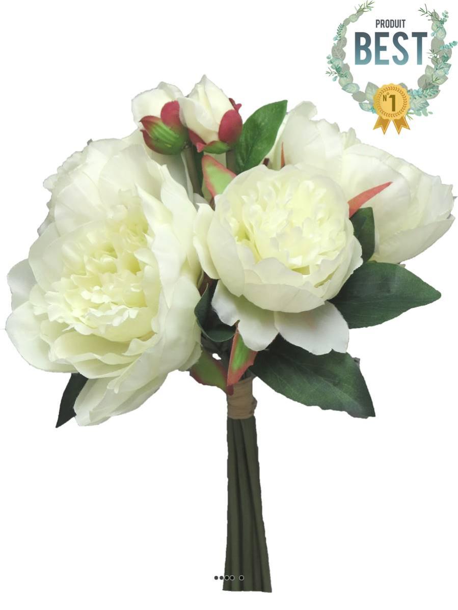 Bouquets Pivoines Artificielles JUSTOYOU 4 Pièces - Soie Blanche, 33cm, Décoration Maison Ou Mariage