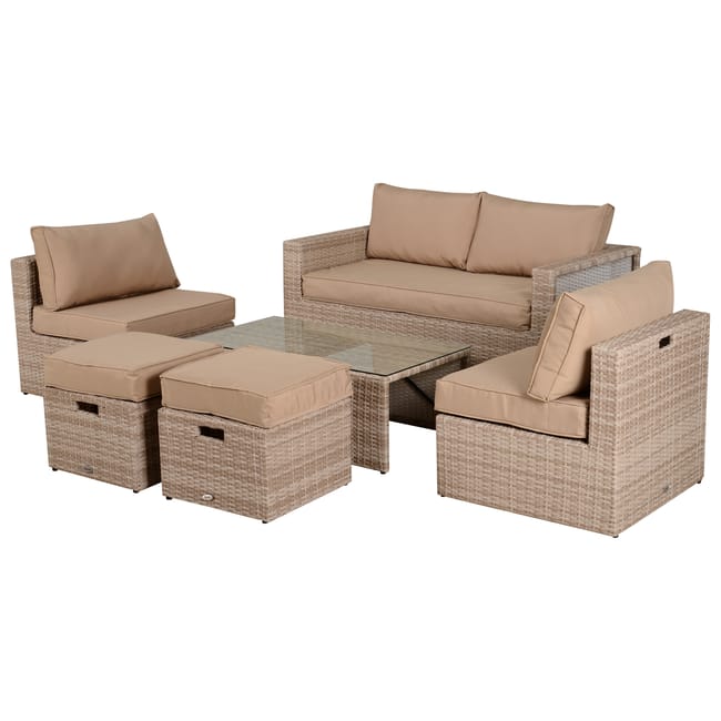 Outsunny Set 6 Pezzi Salotto Da Esterni Con Divano Poltrona Pouf Mobili Da Giardino Salvaspazio Colore Cachi Beige Leroy Merlin