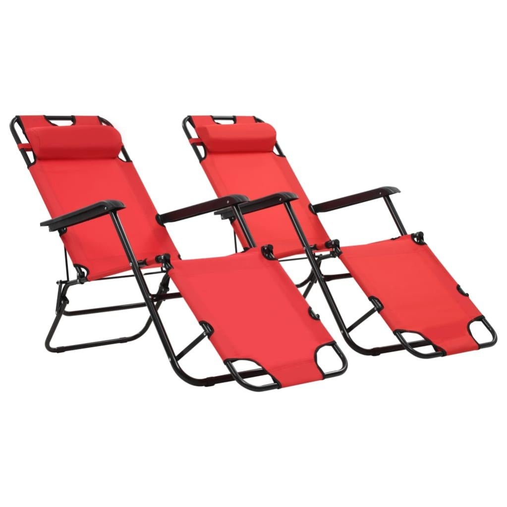 Chaises Longues Pliables 2 Pcs Avec Reposepied Acier Rouge Vidaxl