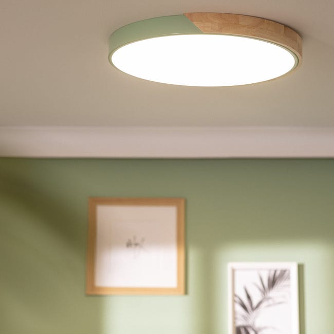 Plafonnier LED carré LEANARA (36W) en bois naturel