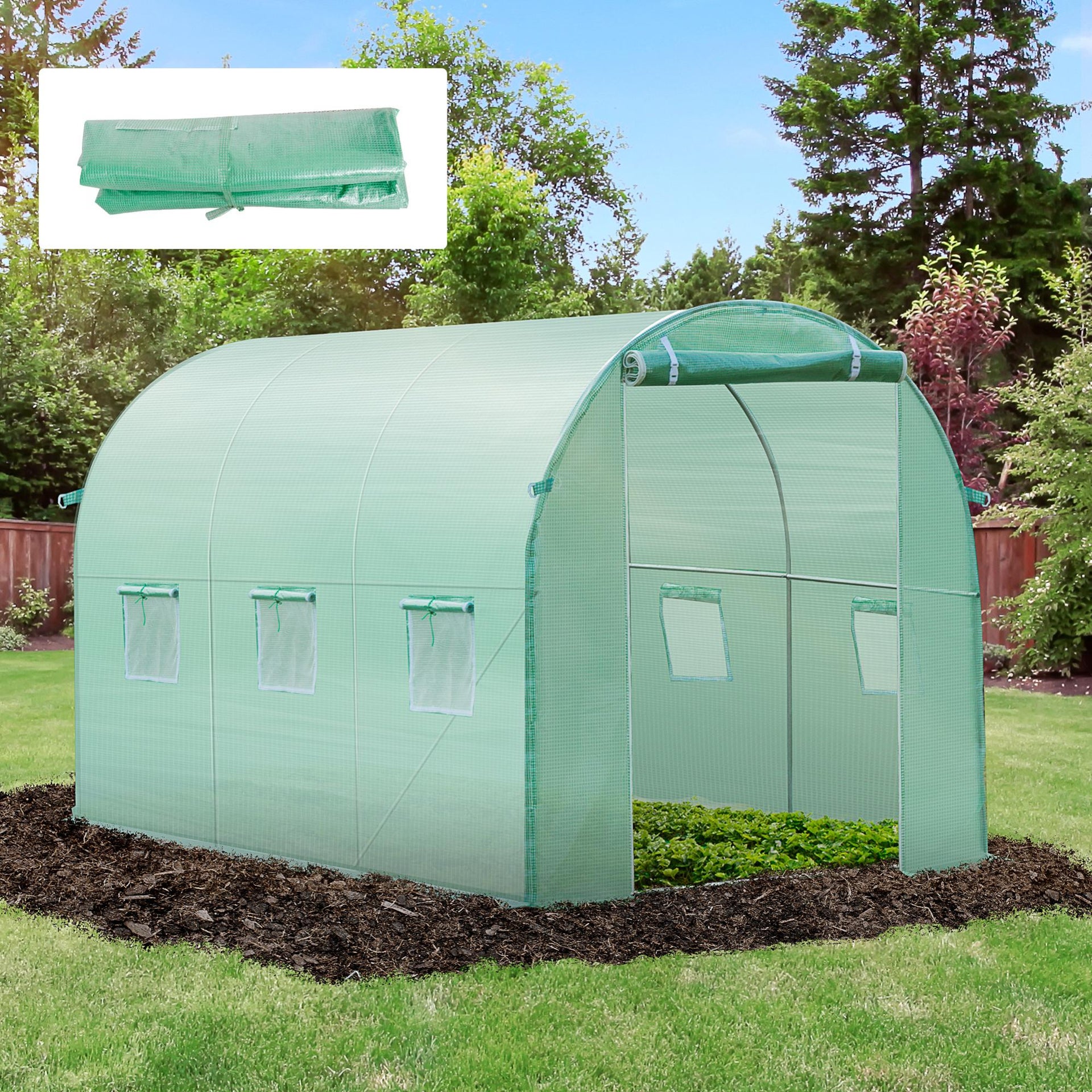 Bâche De Rechange Serre Tunnel 3l X 2l X 2h M Pe Fenêtres   Porte Vert ...