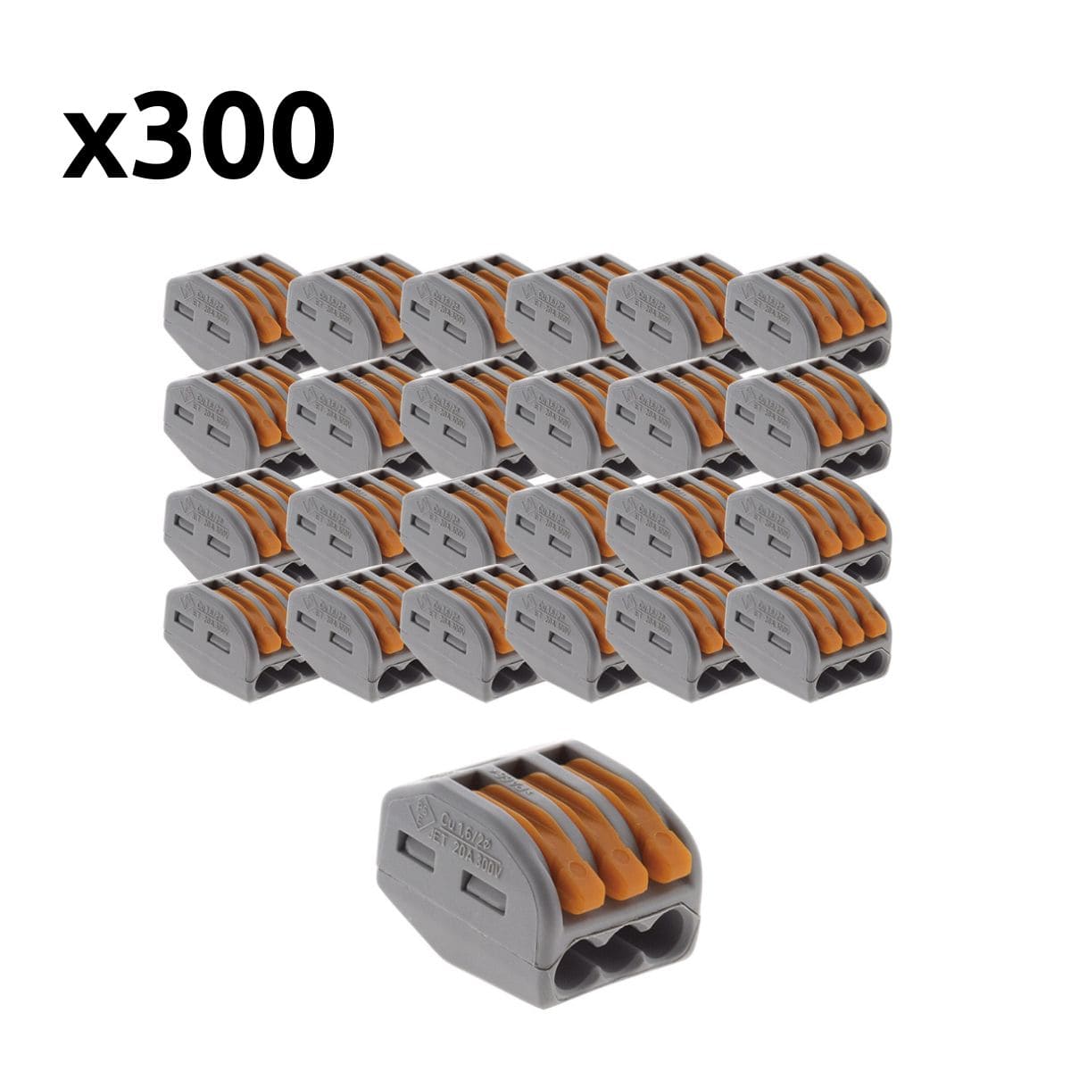 Lot de 15 bornes automatiques à cliquet S222 - 2 entrées - fils rigides et  souples 4mm² max - Orange - Wago