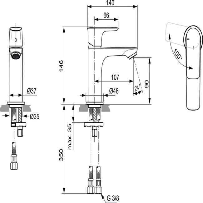 Ideal Standard - Mitigeur lavabo monotrou Ch3 CONNECT AIR bec fixe
