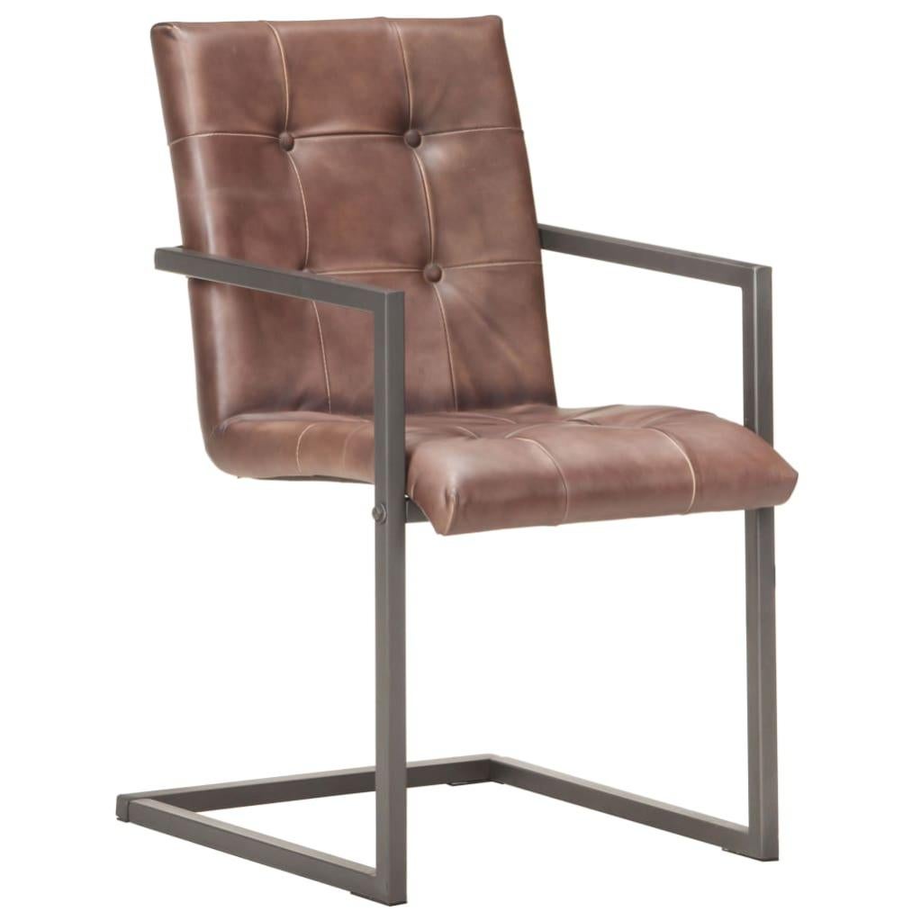 Chaises De Salle À Manger Cantilever 4pcs Marron Cuir Véritable Vidaxl