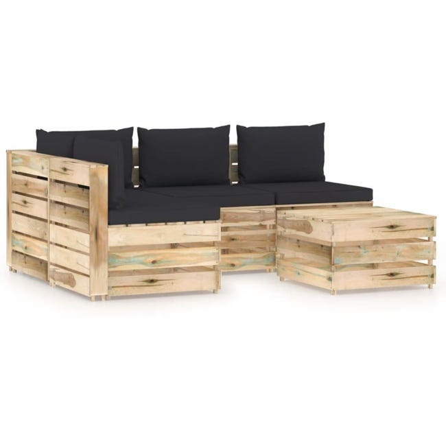 Muebles de jardín 5 piezas con cojines madera impregnada verde | Leroy  Merlin