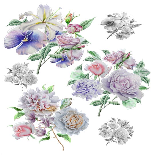 Mural decorativo autoadhesivo flores morado lila, rosa, rosa suave y verde  - 65 x 85 cm - Sanders & Sanders | Leroy Merlin