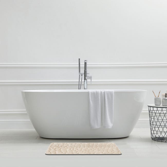 Ensemble tapis de bain et contour WC à mémoire de forme écru