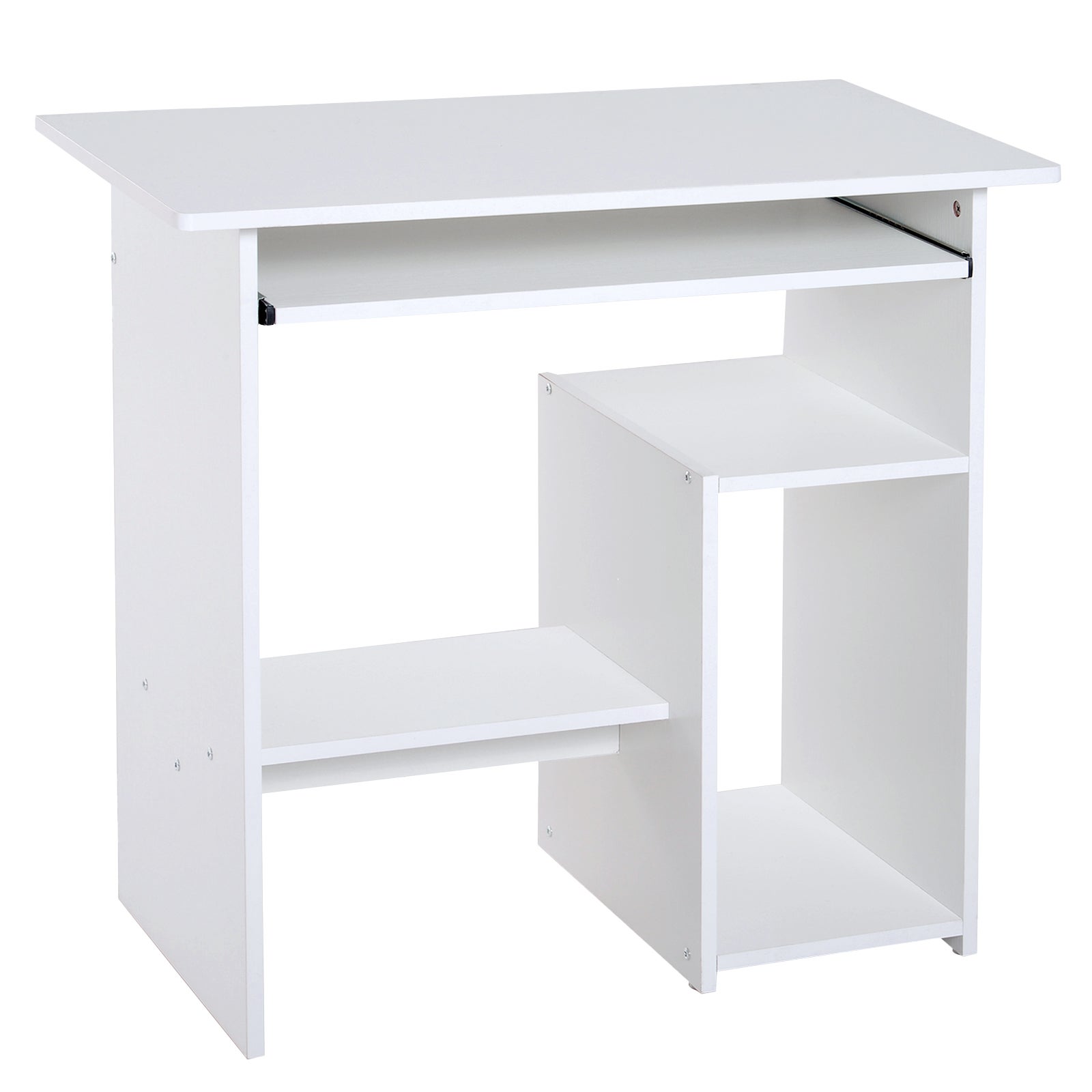 HOMCOM Scrivania Porta Pc Moderna Salvaspazio, Ripiano Per Cpu E Mensola  Tastiera Estraibile In Legno, 80x45x75cm, Bianco