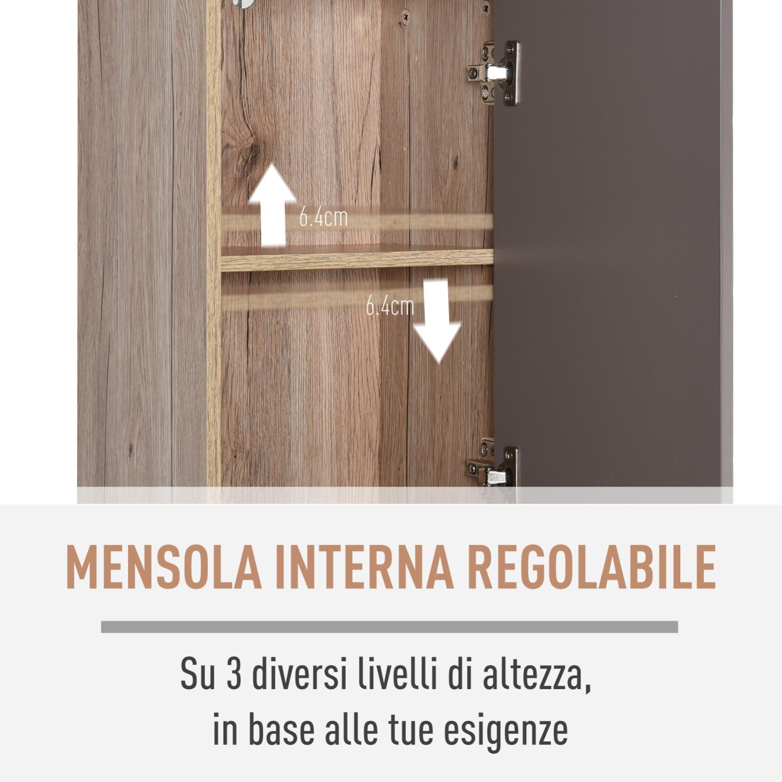 Mobiletto Da Bagno Salvaspazio HOMCOM - Legno 170 Cm, 2 Ante E Ripiani Regolabili - Foto 3