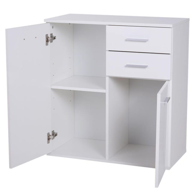 HOMCOM Credenza Moderna con Armadietti e Cassetto Bianco e Legno HOMCOM Credenza Moderna con Armadietti e Cassetto Bianco e Legno