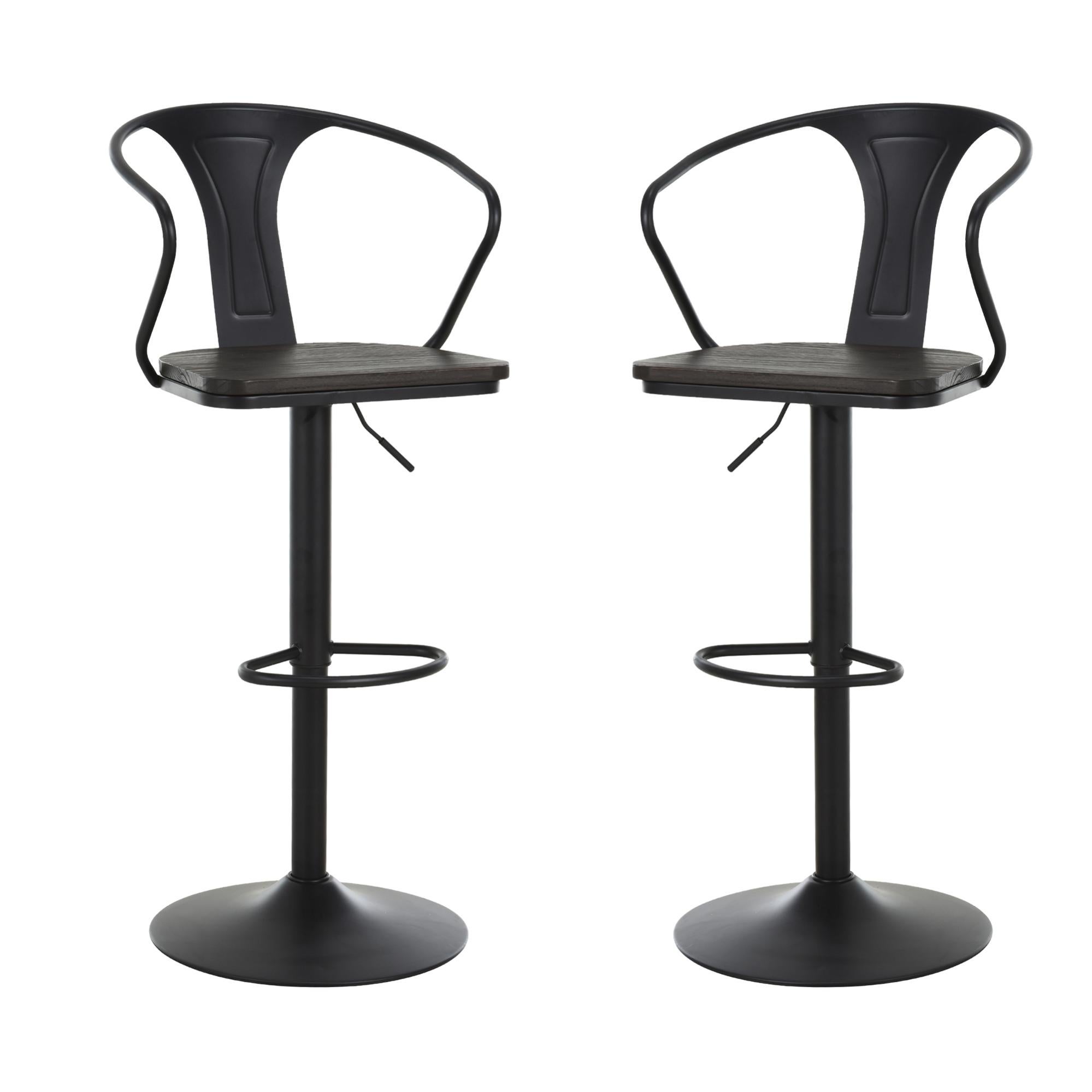 Homcom Set 2 Sgabelli Da Bar Girevoli, Acciaio Nero E Legno Con Altezza  Regolabile, Schienale E Braccioli 52x53x91-114cm | Leroy Merlin