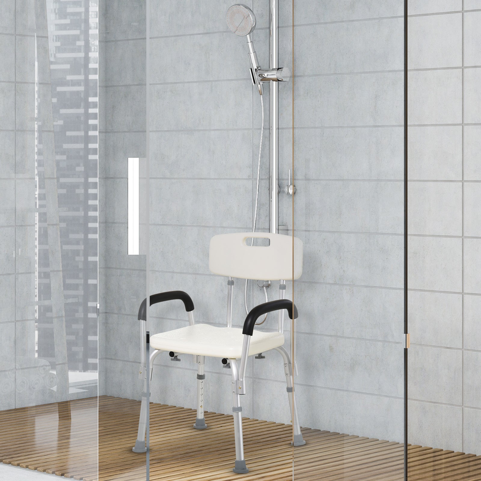 OUNONA Seggiolino regolabile per vasca da doccia Sedia da 8 altezza Sgabello da banco con suola antiscivolo in gomma per il bagno 