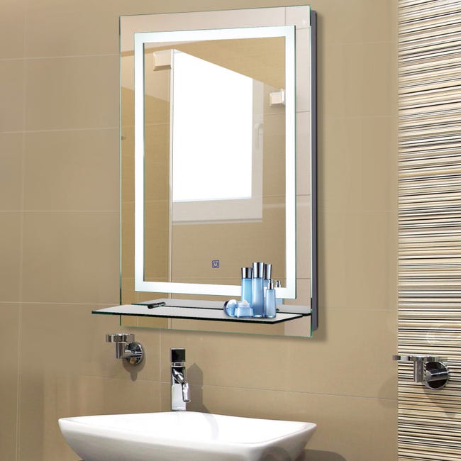 ANYHI Specchio da parete da bagno con mensola, specchio da bagno