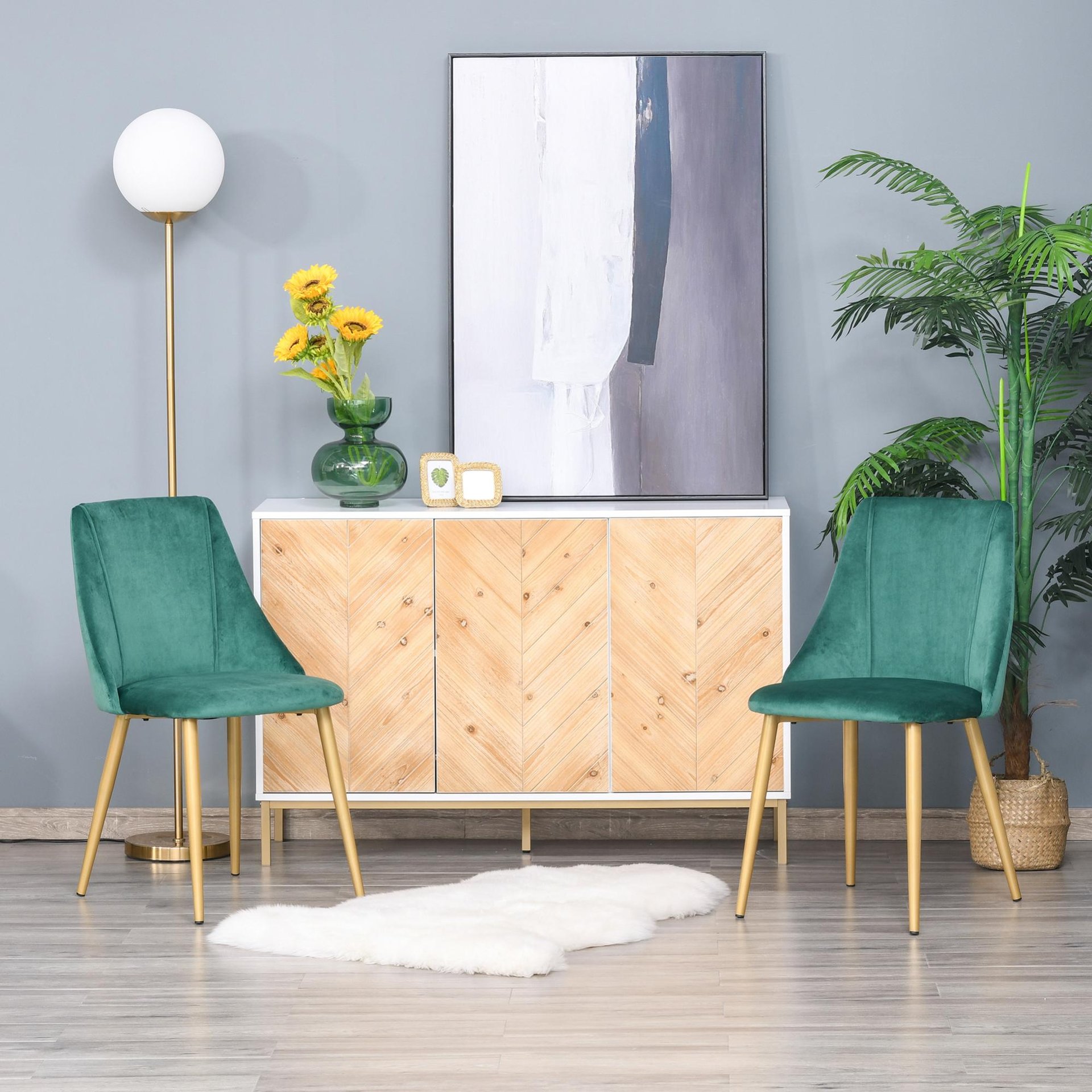 Verde e Oro Soggiorno homcom Sedie Moderne e Imbottite da Salotto 50x56.5x85cm Set 2 Pz Sala da Pranzo Cucina