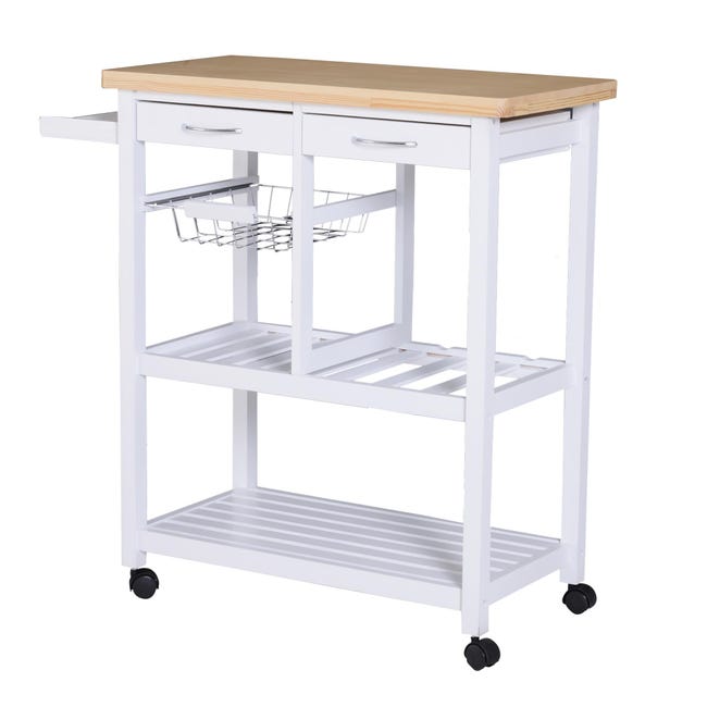HOMCOM Carrello Portata Da Cucina In Legno Con Portabottiglie, Cestello, 2 Ripiani, 2 Cassetti 84 5x37 2x85cm 89151603 HOMCOM Carrello Portata Da Cucina In Legno Con Portabottiglie, Cestello, 2 Ripiani, 2 Cassetti 84 5x37 2x85cm 89151603
