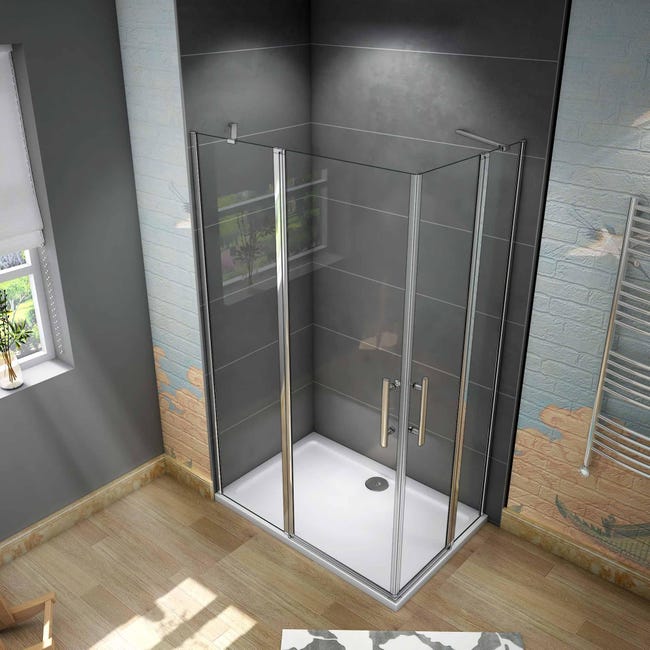 Aica Italy 195cm Box Doccia Angolare 120x120 Cm Due Porte Apertura Battente In Vetro Trasparente Anticalcare Con Barre Stabilizzatrici Leroy Merlin Porte Per Doccia Leroy Merlin