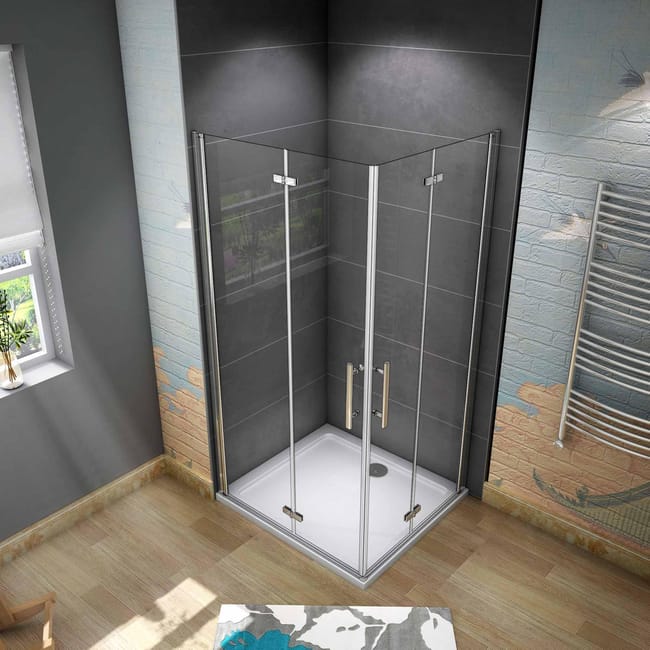 aica italy box doccia angolare 80x90 cm doppia porta apertura battente pieghevole in vetro temperato trasparente anticalcare alto 195 cm leroy merlin