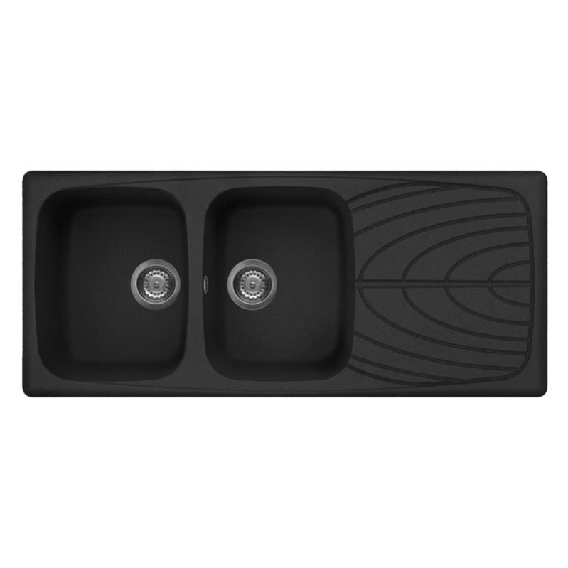 Lavello Da Cucina Romeo Nero 2 Vasche Con Gocciolatoio 116 X 50 Cm - Kuarzstone, Made In Italy - Foto 12