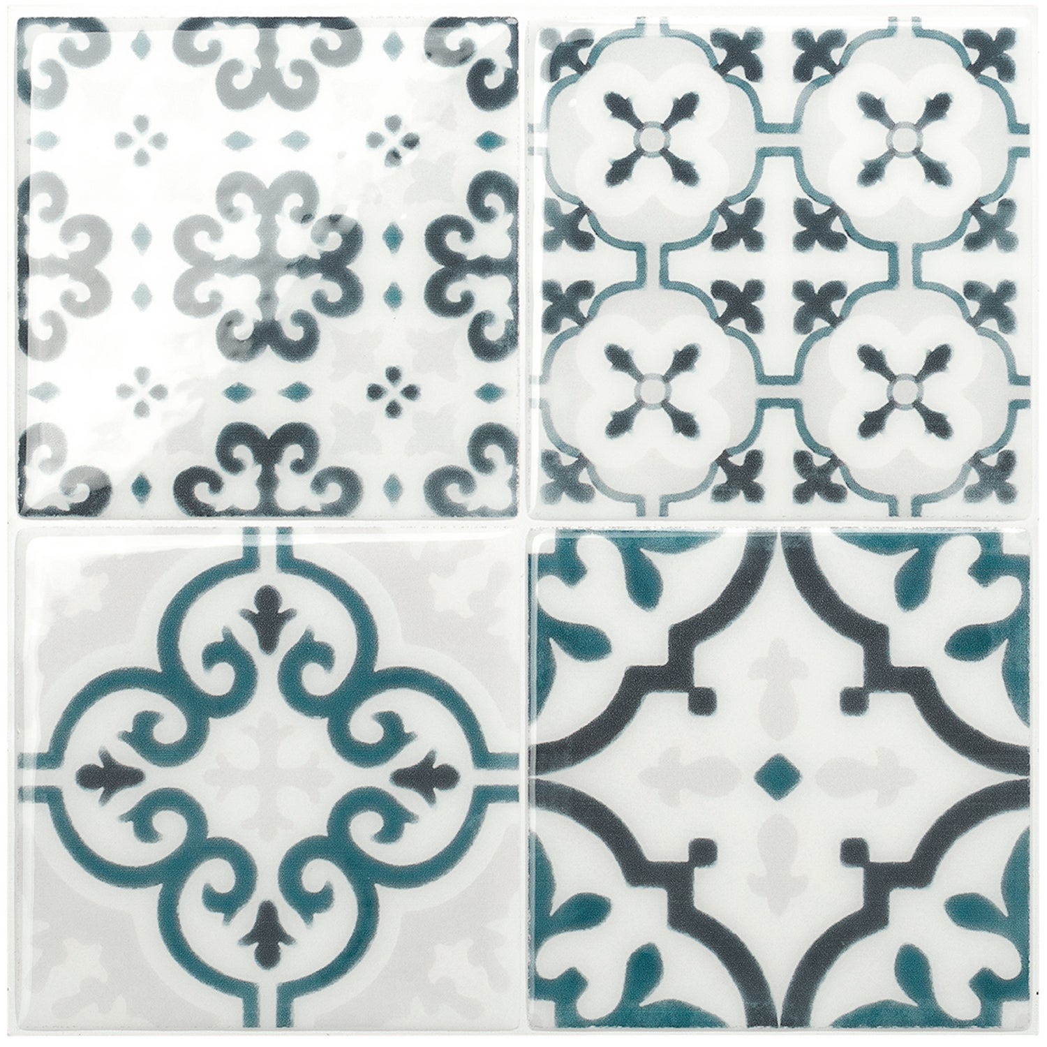 Smart tiles 4 credenzas adhesivas - vintage marino multicolore - efecto baldosa de cemento - 22,86 cm x 22,86 cm