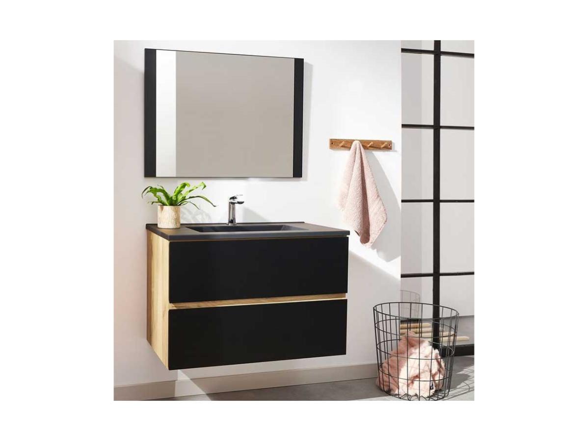 Bobochic Meuble De Salle De Bain 80 Cm Akela Couleur Chene Et Noir Leroy Merlin