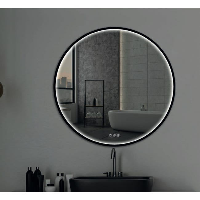 Miroir de salle de bains lumineux LED rond, Ø120 cm, argenté