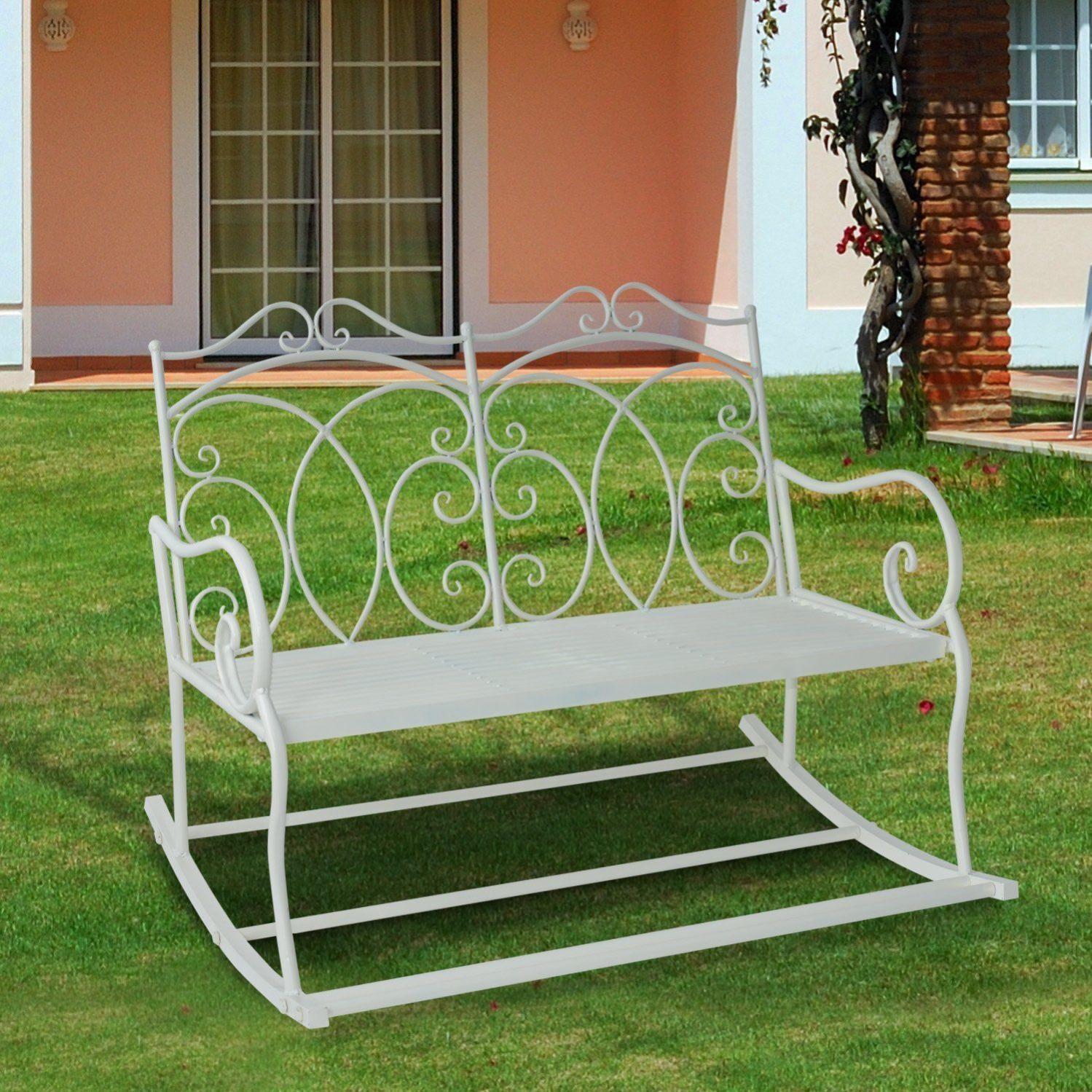 Panchina Da Giardino Outsunny 2 Posti - In Ferro Bianco Stile Romantico 113.5x50x96 Cm - Foto 3